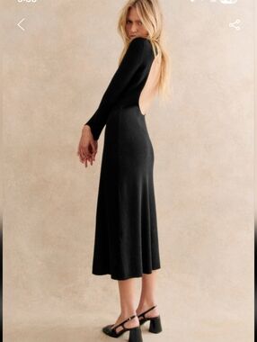 Sezane Black Eliah Merino Wool/ Organic Cotton Midi Dress